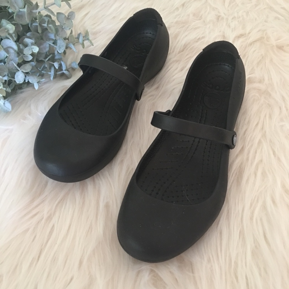 CROCS Sz 10 Black Slip Resistant Mary Janes Shoes
